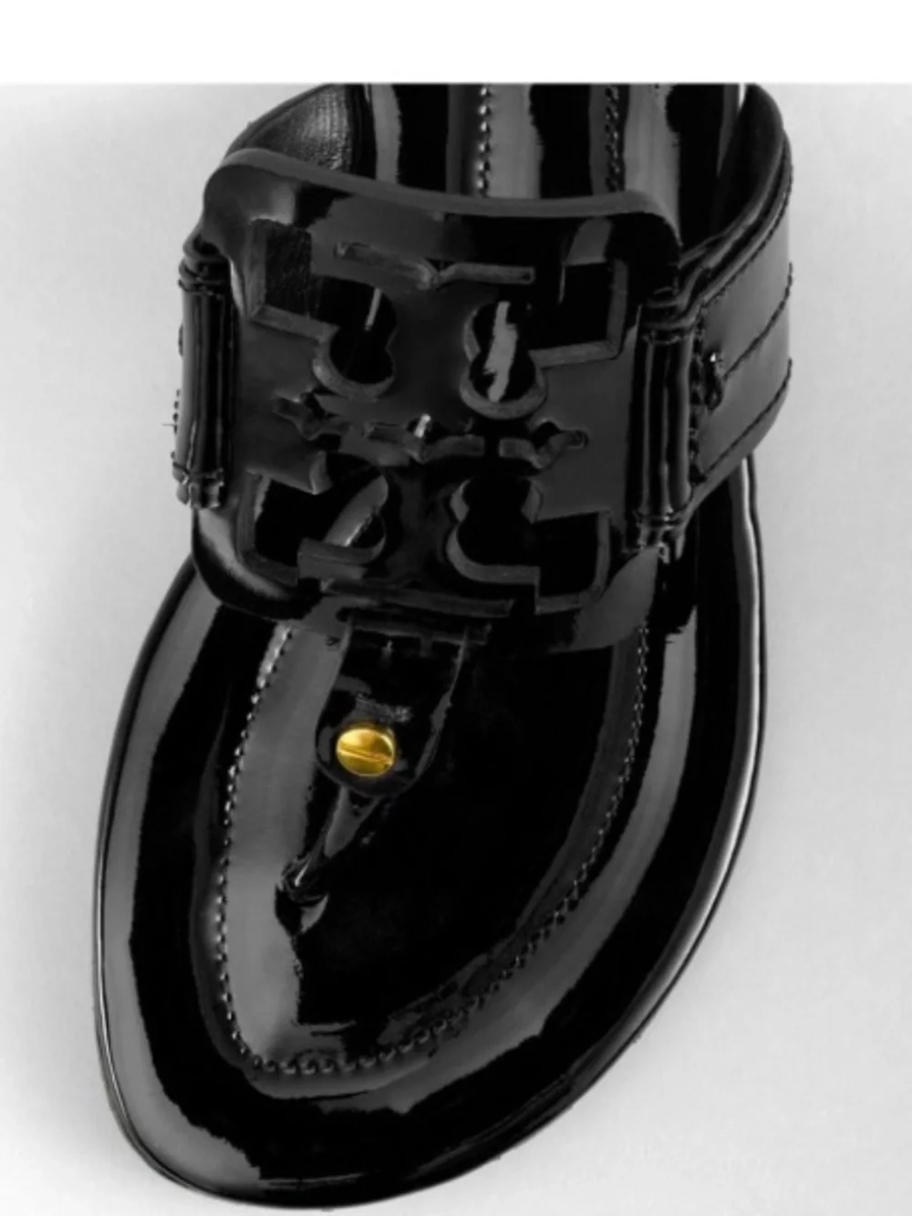 Tory Burch Black Patent Leather Miller Sandals Rare Square Logo SZ 6.5M